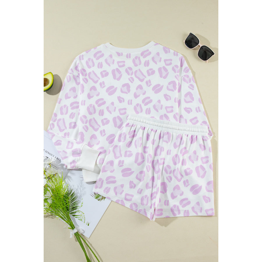 Pink Leopard Animal Print Pullover and Shorts Loungewear Loungewear & Sleepwear/Loungewear
