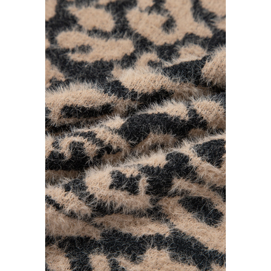 Pink Leopard Print Knit Sleeveless Regular Wash Sweater Vest Sweaters & Cardigans/Sweater Vests