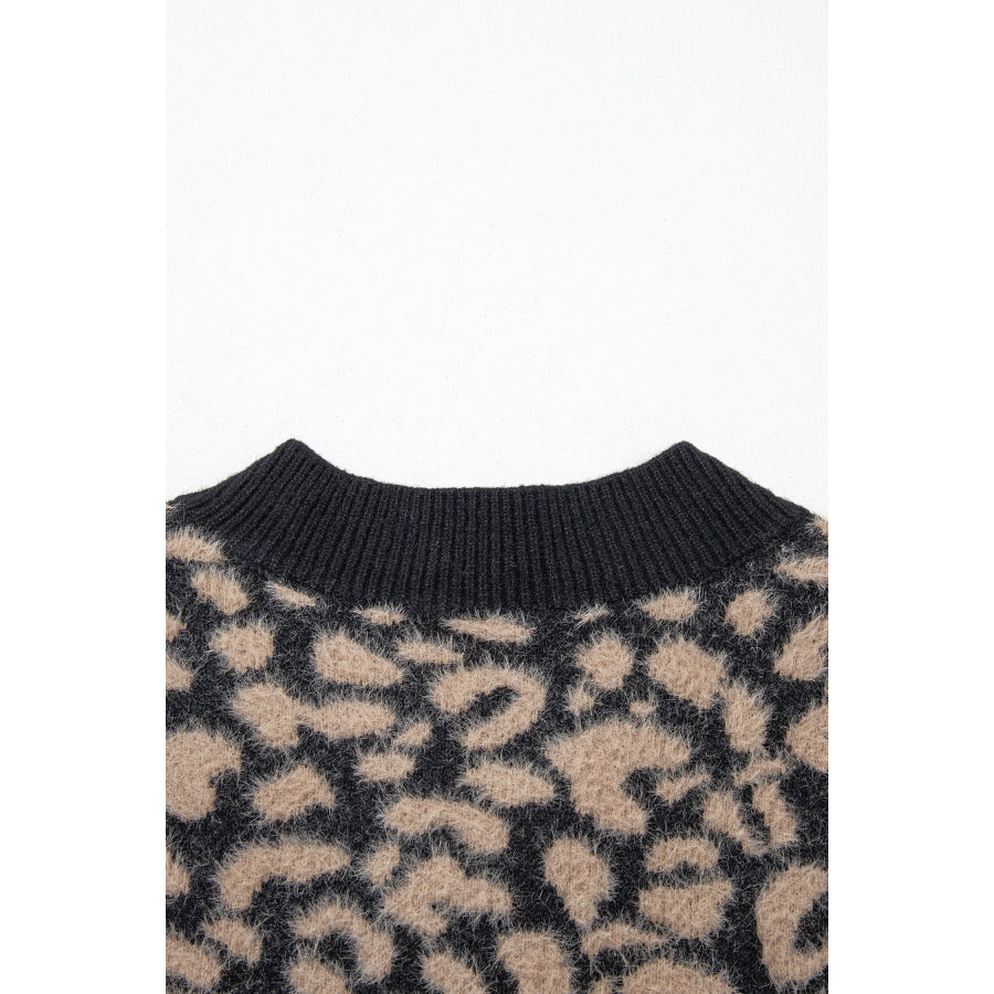 Pink Leopard Print Knit Sleeveless Regular Wash Sweater Vest Sweaters & Cardigans/Sweater Vests