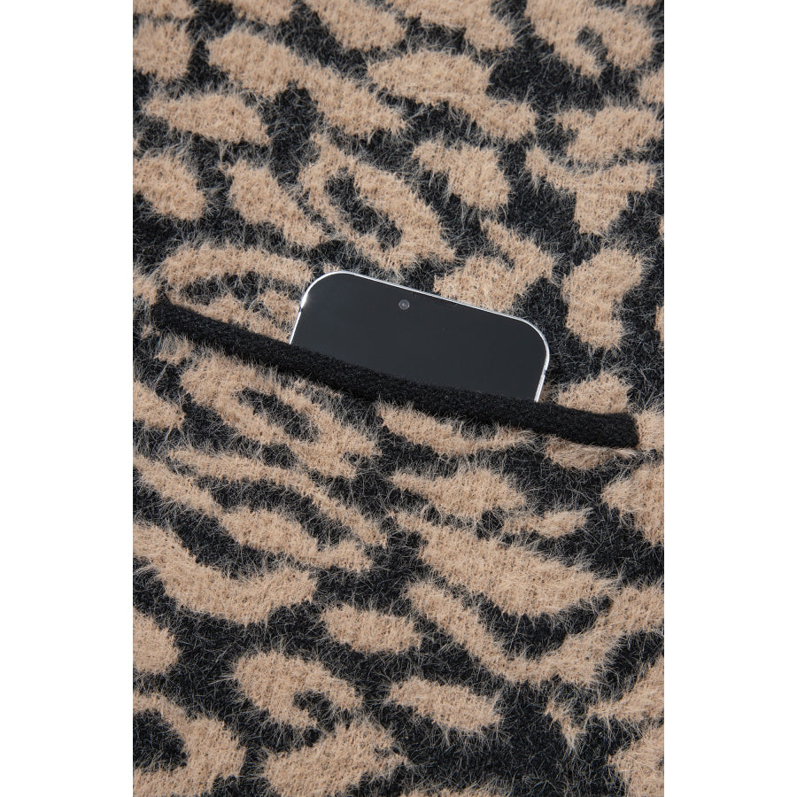 Pink Leopard Print Knit Sleeveless Regular Wash Sweater Vest Sweaters & Cardigans/Sweater Vests