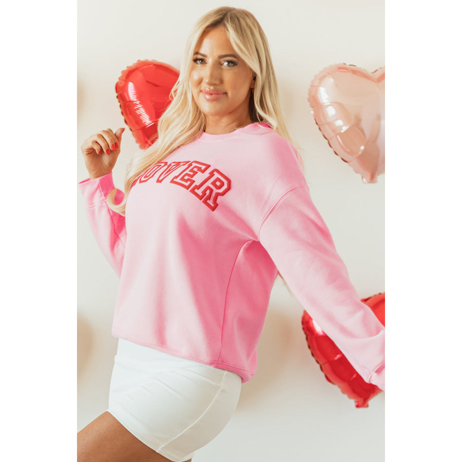 Pink LOVER Puff Print Drop Shoulder Pullover Sweatshirt Sale (50% OFF)/Sale (50% OFF)