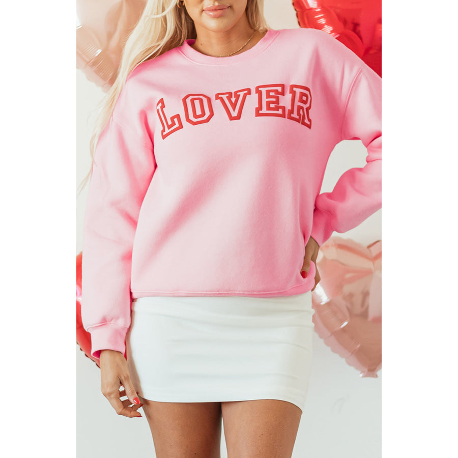 Pink LOVER Puff Print Drop Shoulder Pullover Sweatshirt Sale (50% OFF)/Sale (50% OFF)