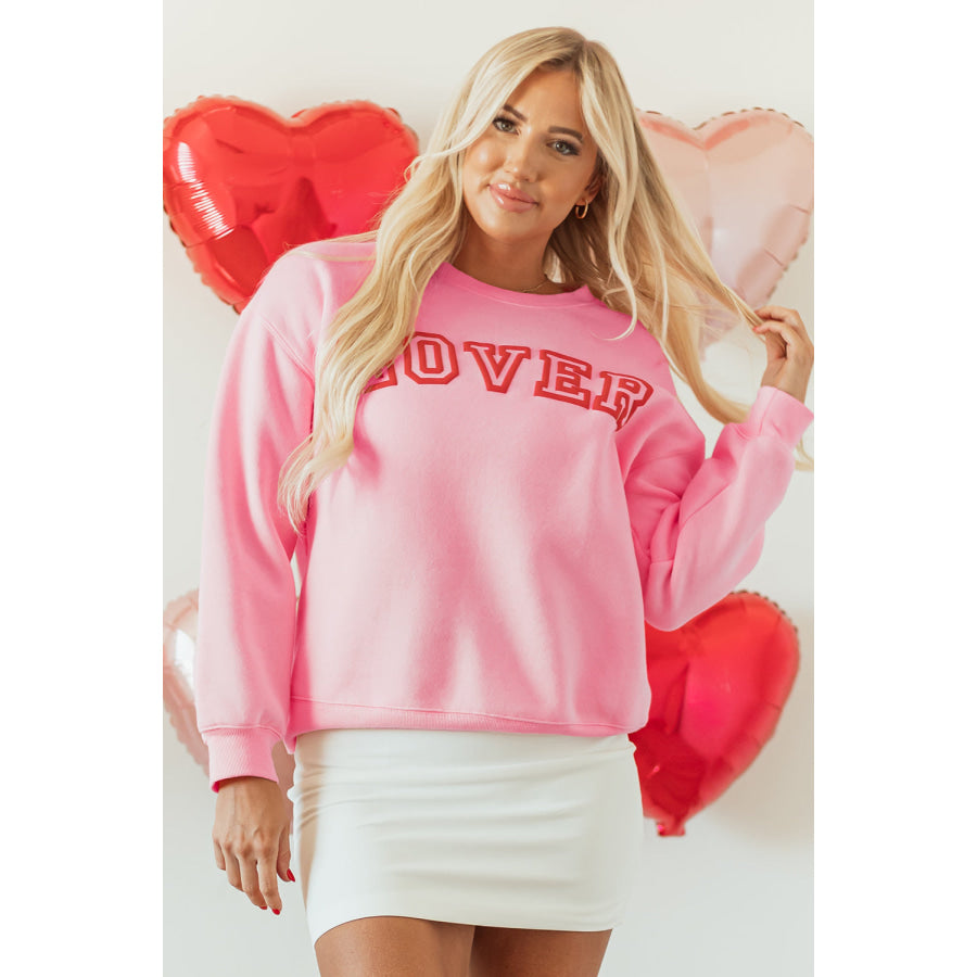 Pink LOVER Puff Print Drop Shoulder Pullover Sweatshirt Sale (50% OFF)/Sale (50% OFF)