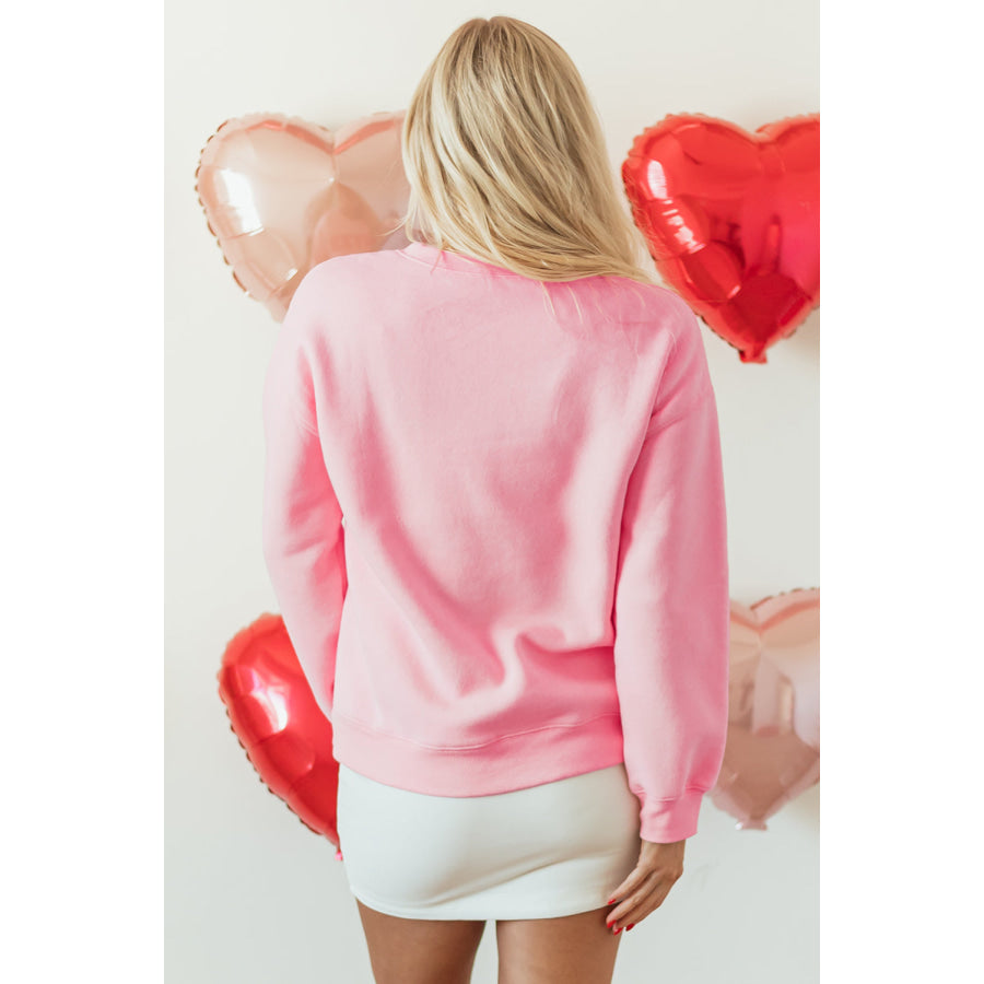 Pink LOVER Puff Print Drop Shoulder Pullover Sweatshirt Pink / S / 50% Polyester + 50% Cotton Sale (50% OFF)/Sale (50% OFF)