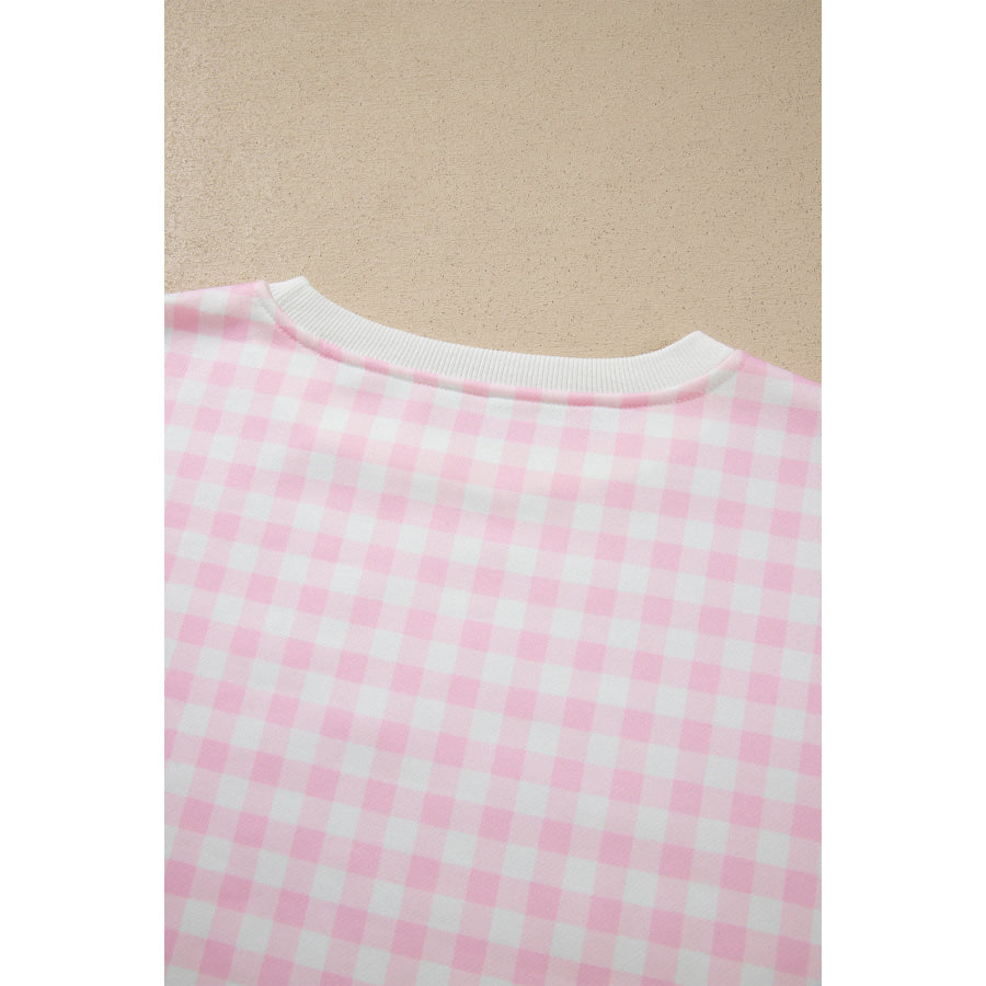 Pink Plaid Long Sleeve Two Piece Pant Set Sets/Pant Sets