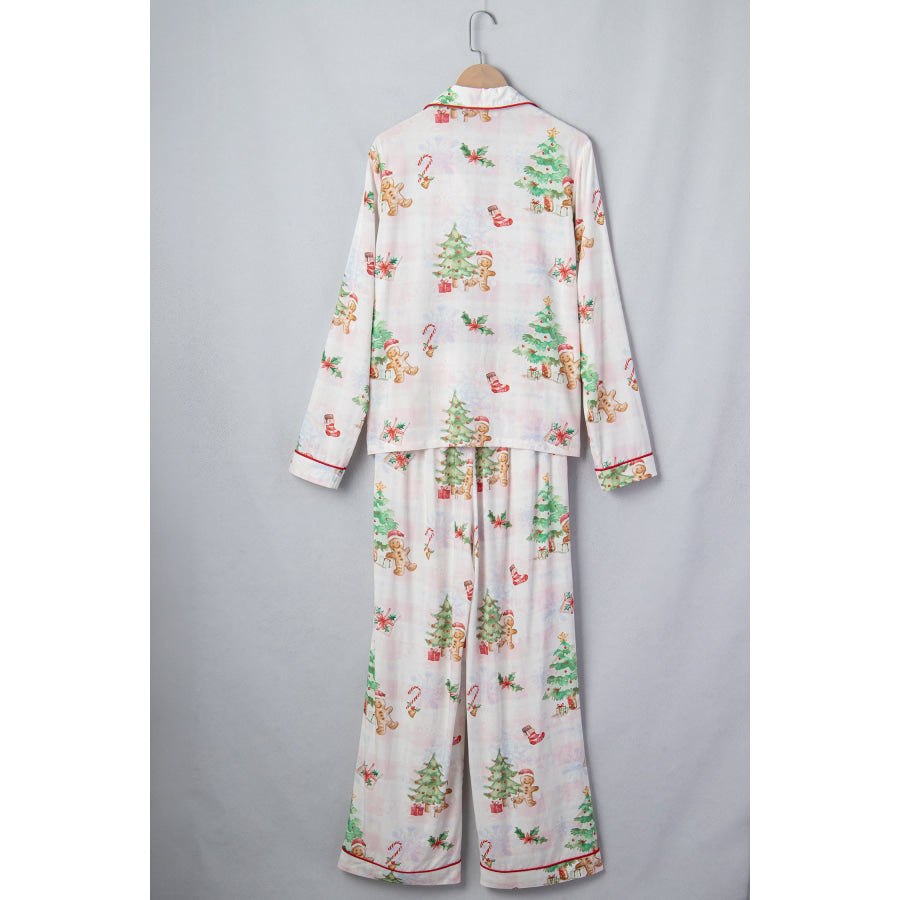 Pink Plaid Snowflake Christmas Gingerbread Man Print Long 2pcs Lounge Set Loungewear & Sleepwear/Loungewear