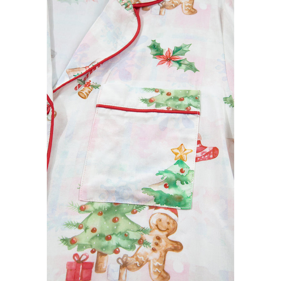 Pink Plaid Snowflake Christmas Gingerbread Man Print Long 2pcs Lounge Set Loungewear & Sleepwear/Loungewear
