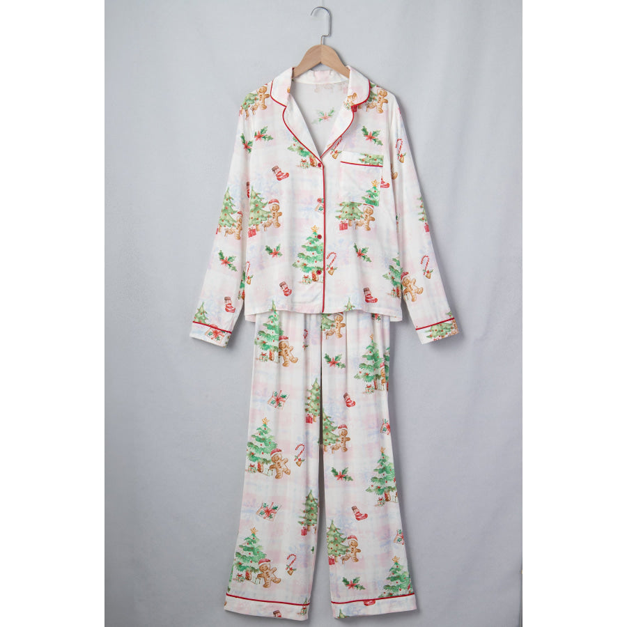 Pink Plaid Snowflake Christmas Gingerbread Man Print Long 2pcs Lounge Set Loungewear & Sleepwear/Loungewear