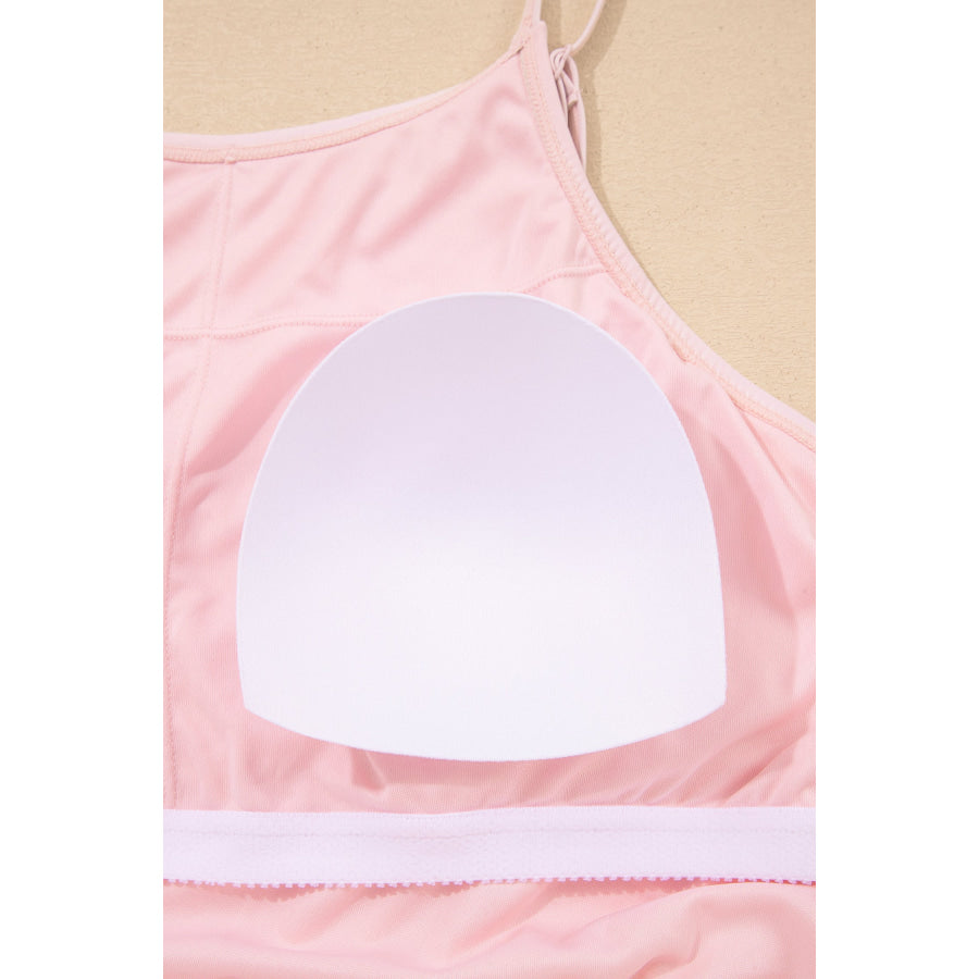 Pink Plus Size Build-in Shorts Sleeveless Dress With Short Two Piece Set Plus Size/Plus Size Loungewear