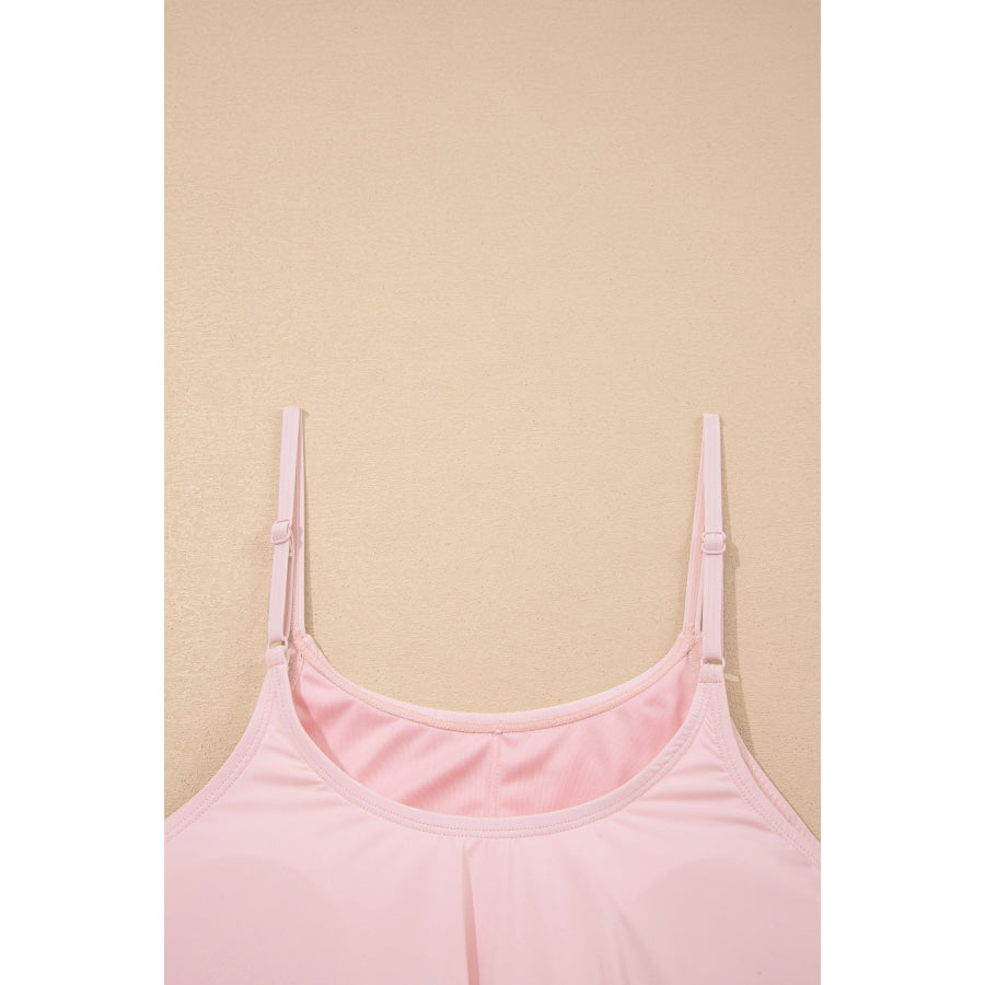 Pink Plus Size Build-in Shorts Sleeveless Dress With Short Two Piece Set Plus Size/Plus Size Loungewear