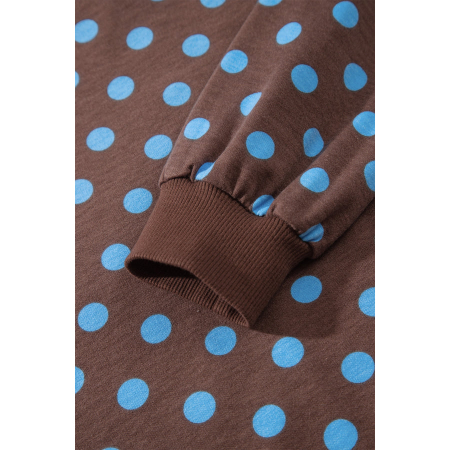 Pink Polka Dot Hooded Long Sleeve Top Casual Mini Skort Set Two Piece Sets/Two Dresses