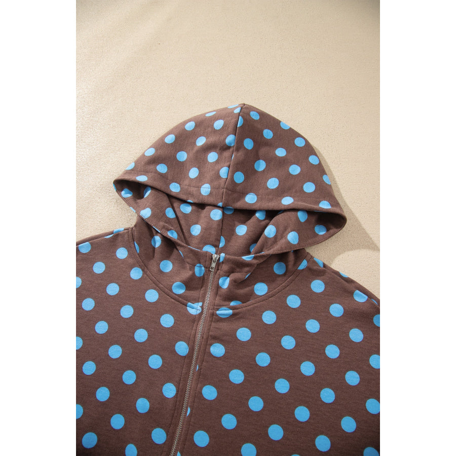 Pink Polka Dot Hooded Long Sleeve Top Casual Mini Skort Set Two Piece Sets/Two Dresses