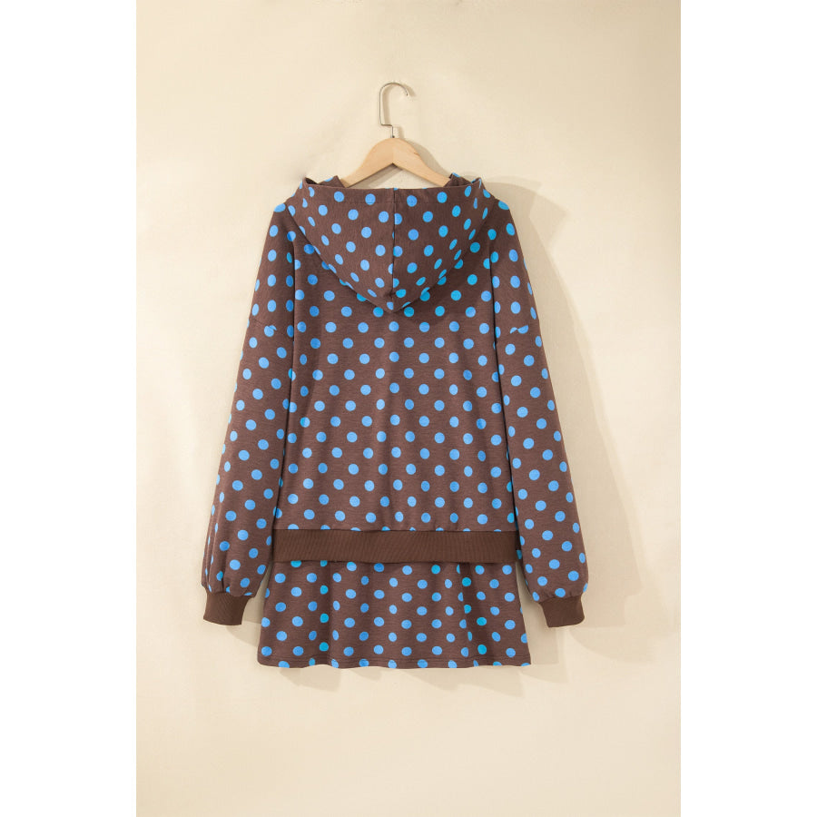 Pink Polka Dot Hooded Long Sleeve Top Casual Mini Skort Set Two Piece Sets/Two Dresses