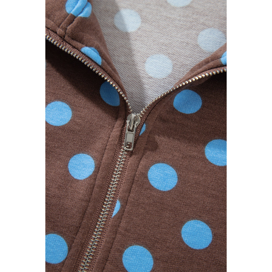 Pink Polka Dot Hooded Long Sleeve Top Casual Mini Skort Set Two Piece Sets/Two Dresses