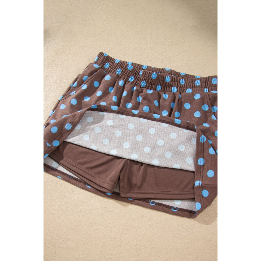 Pink Polka Dot Hooded Long Sleeve Top Casual Mini Skort Set Two Piece Sets/Two Dresses