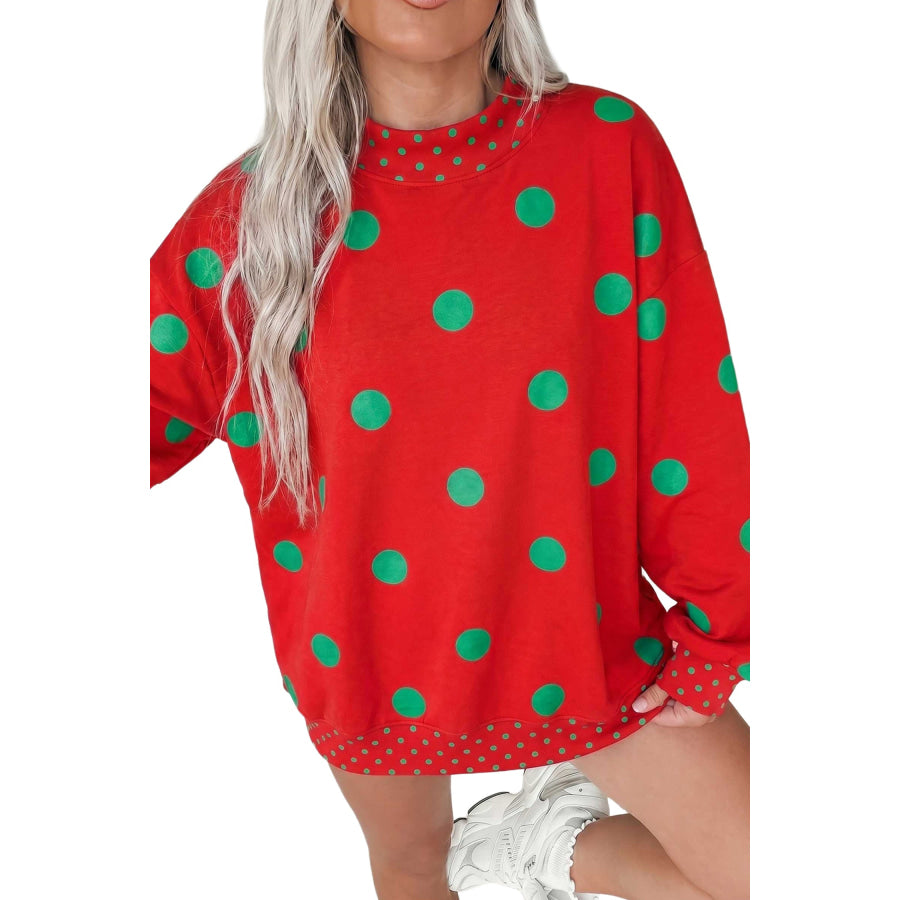Pink Polka Dot Print Contrast Detail Oversized Tunic Sweatshirt Tops/Sweatshirts & Hoodies