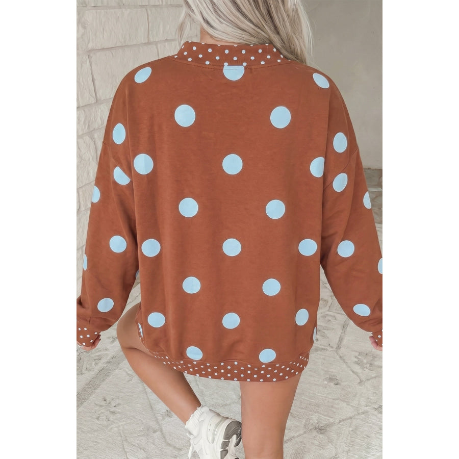 Pink Polka Dot Print Contrast Detail Oversized Tunic Sweatshirt Tops/Sweatshirts & Hoodies