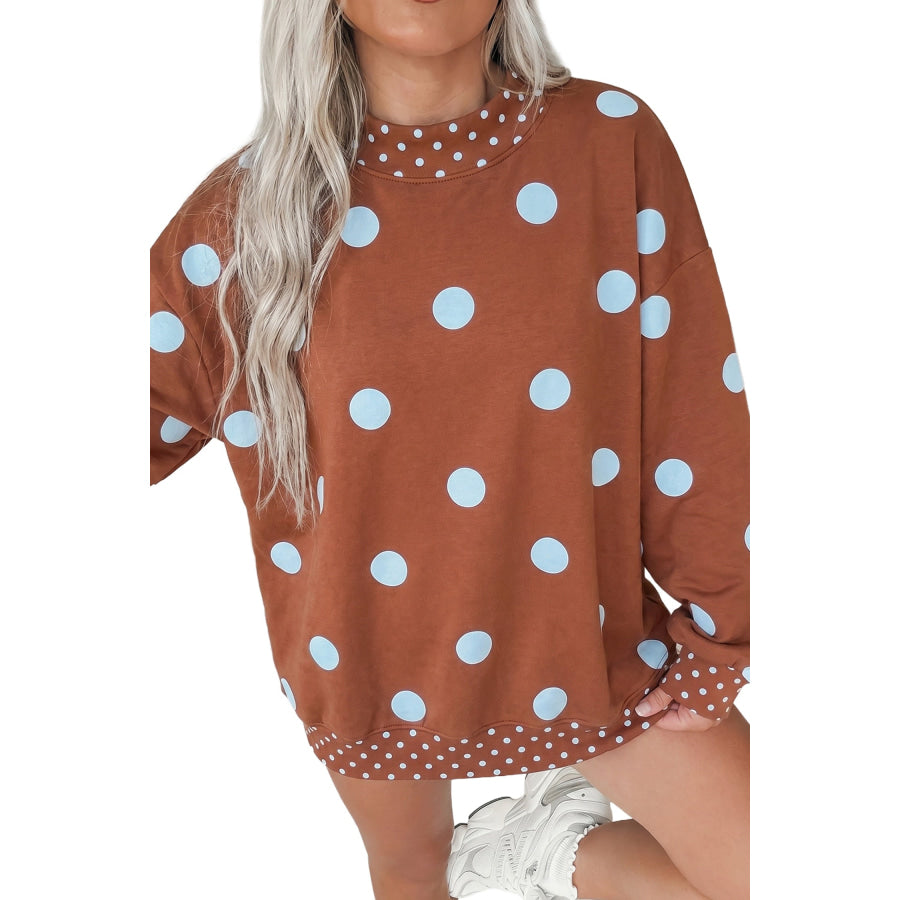 Pink Polka Dot Print Contrast Detail Oversized Tunic Sweatshirt Tops/Sweatshirts & Hoodies