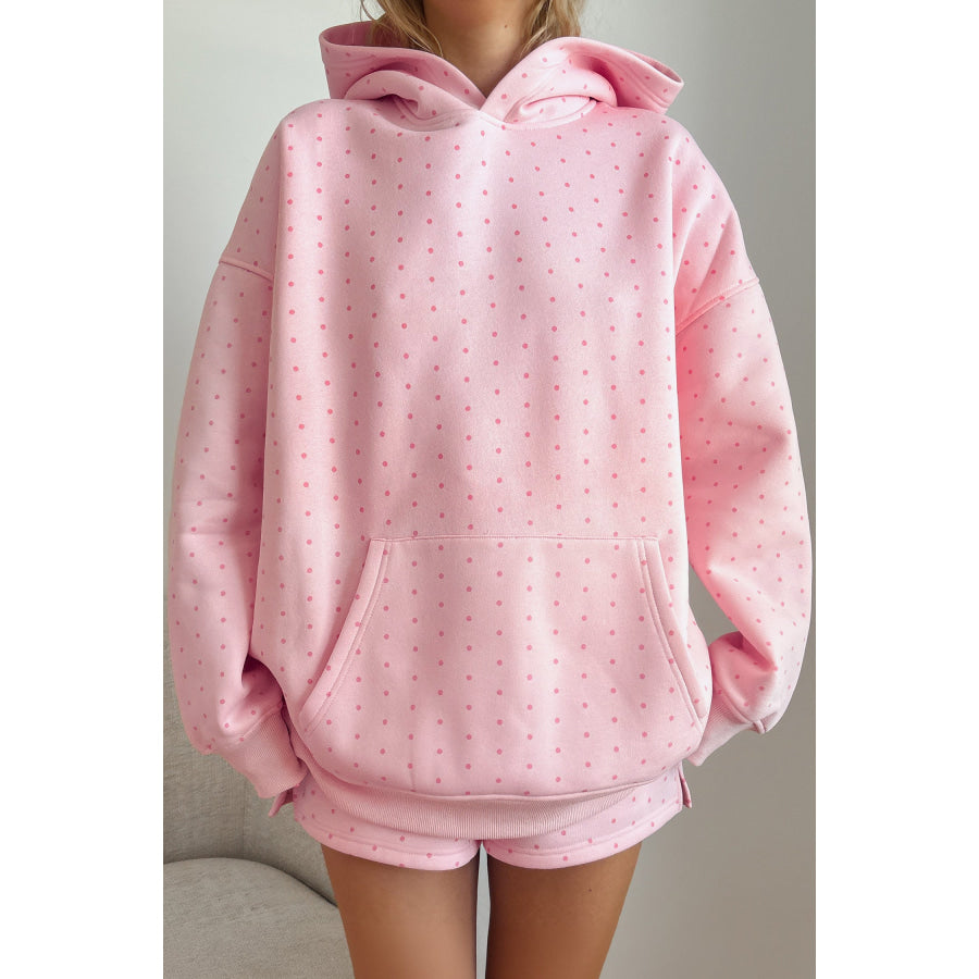 Pink Polka Dot Printed Oversized Hoodie Casual Shorts 2pcs Set / S Two Piece Sets/Short Sets