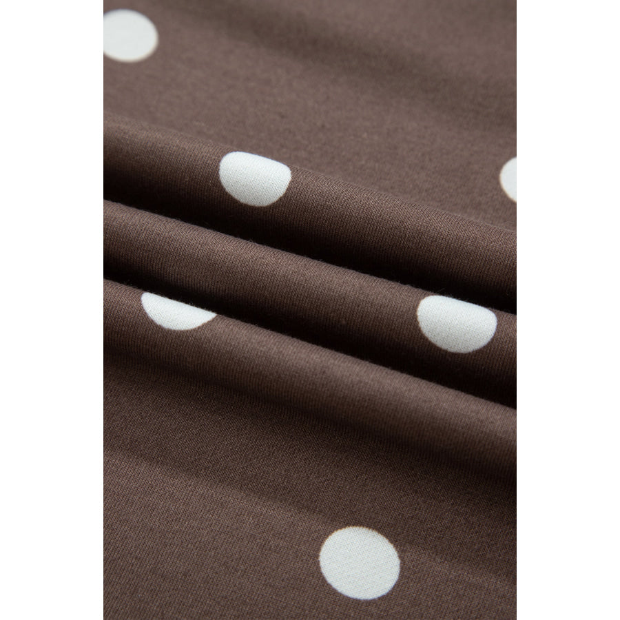 Pink Polka Dot Ribbed Trim Long Sleeve Top Casual Short Set Two Piece Sets/Short Sets