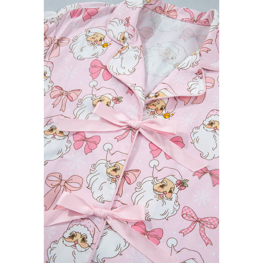 Pink Santa Print Paneling Shift Silhouette Short Sleeve Lounge Set Loungewear & Sleepwear/Sleepwear