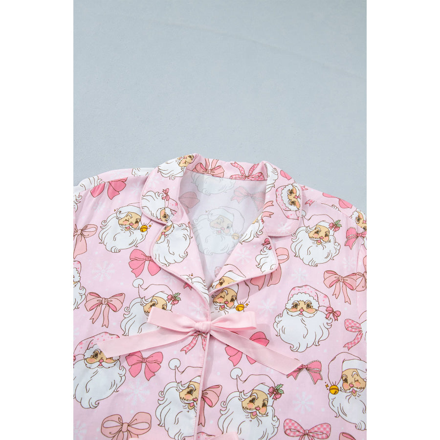 Pink Santa Print Paneling Shift Silhouette Short Sleeve Lounge Set Loungewear & Sleepwear/Sleepwear