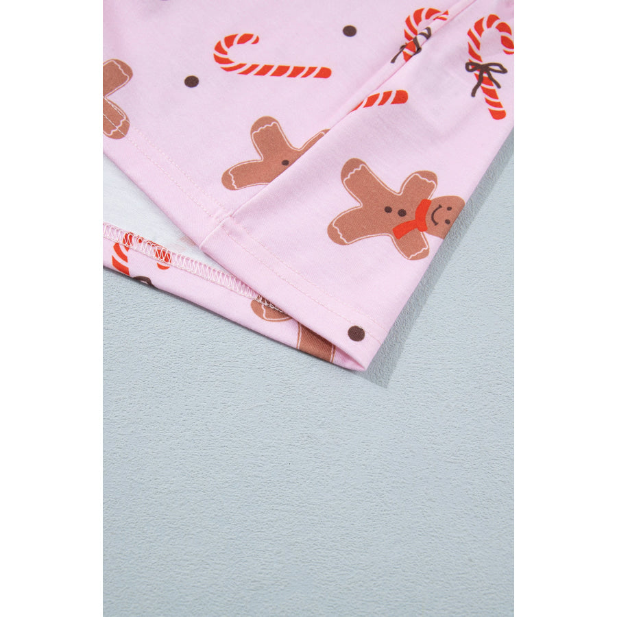 Pink Short Sleeve Placket Shell Button Elastic Waist Lounge Set Loungewear & Sleepwear/Loungewear