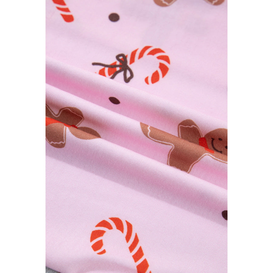 Pink Short Sleeve Placket Shell Button Elastic Waist Lounge Set Loungewear & Sleepwear/Loungewear