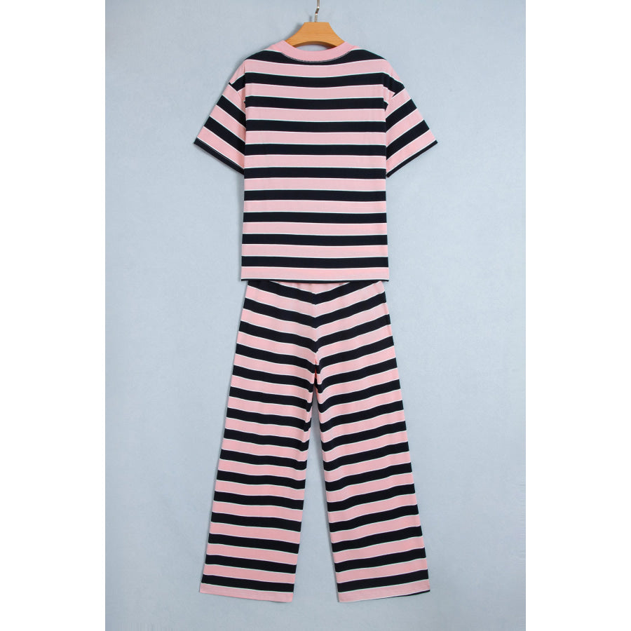 Pink Stripe Loose Tee and Pants Two Piece Set Sets/Pant Sets