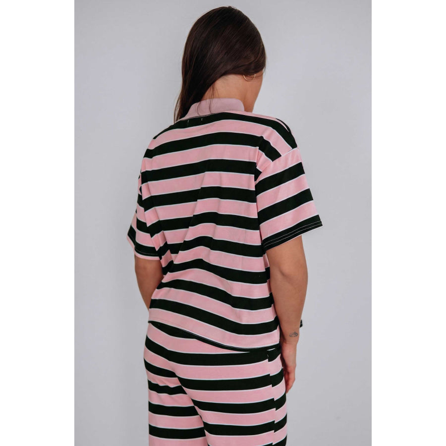 Pink Stripe Loose Tee and Pants Two Piece Set Sets/Pant Sets