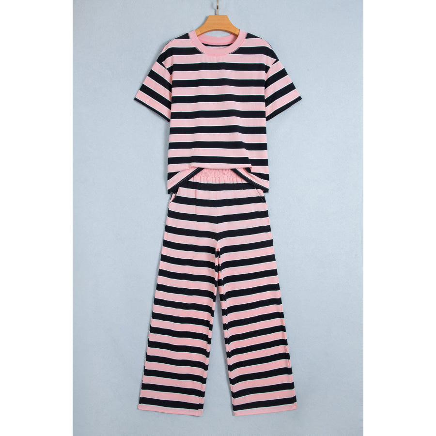 Pink Stripe Loose Tee and Pants Two Piece Set Sets/Pant Sets