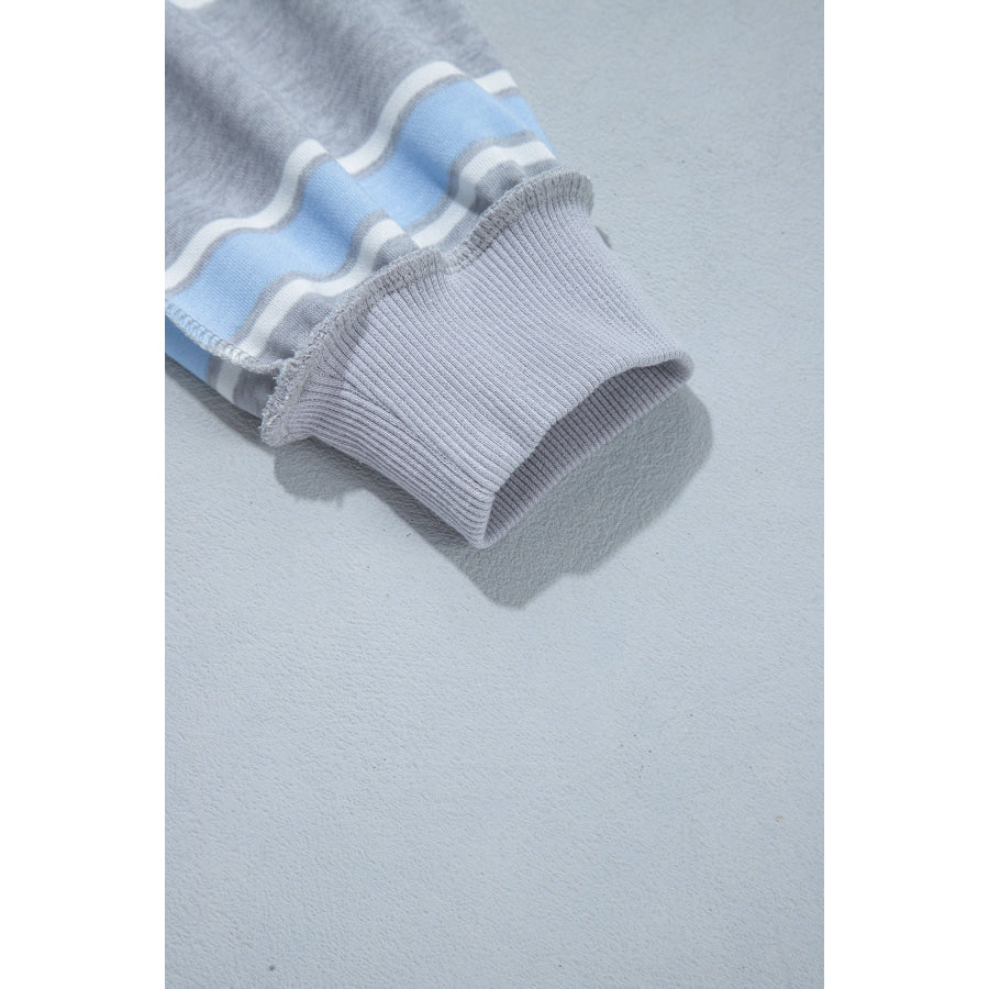 Pink Stripe Mock Neck Long Sleeve Pullover Top and Loose Pants Set Two Piece Sets/Pant Sets