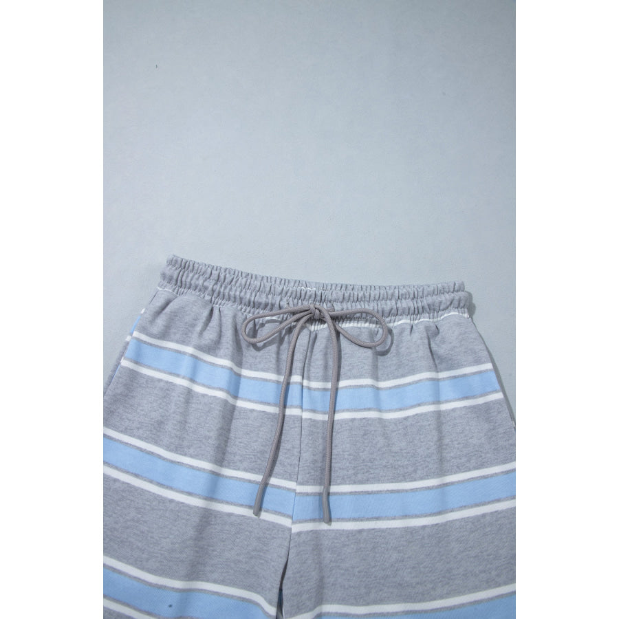 Pink Stripe Mock Neck Long Sleeve Pullover Top and Loose Pants Set Two Piece Sets/Pant Sets