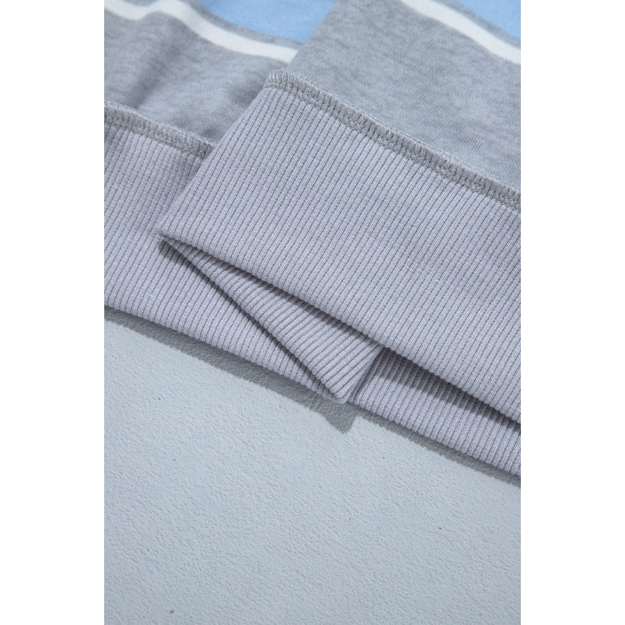 Pink Stripe Mock Neck Long Sleeve Pullover Top and Loose Pants Set Two Piece Sets/Pant Sets