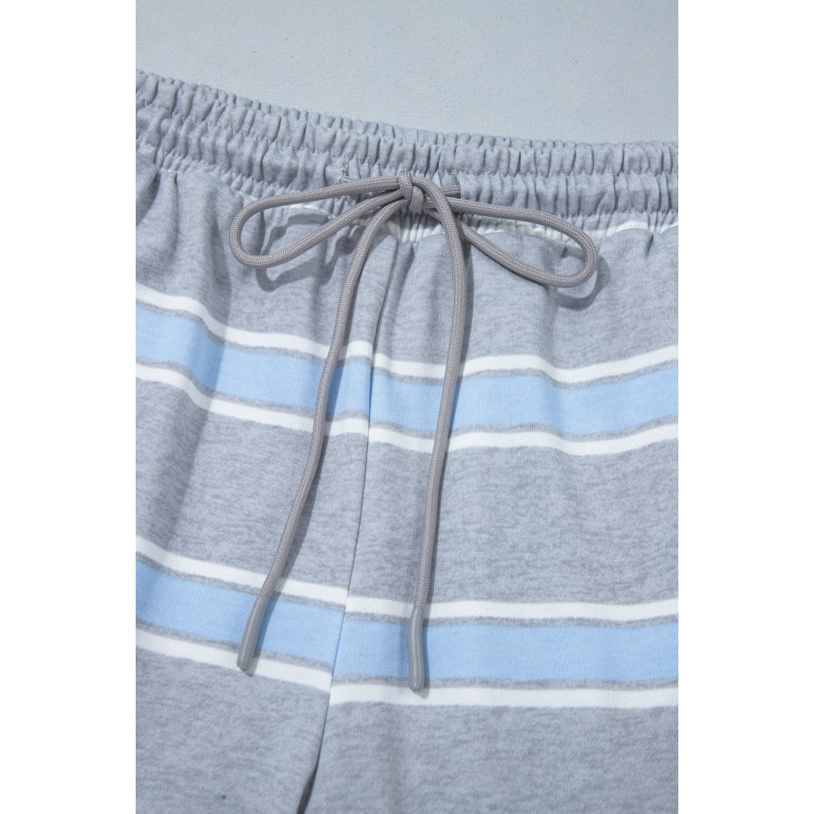 Pink Stripe Mock Neck Long Sleeve Pullover Top and Loose Pants Set Two Piece Sets/Pant Sets
