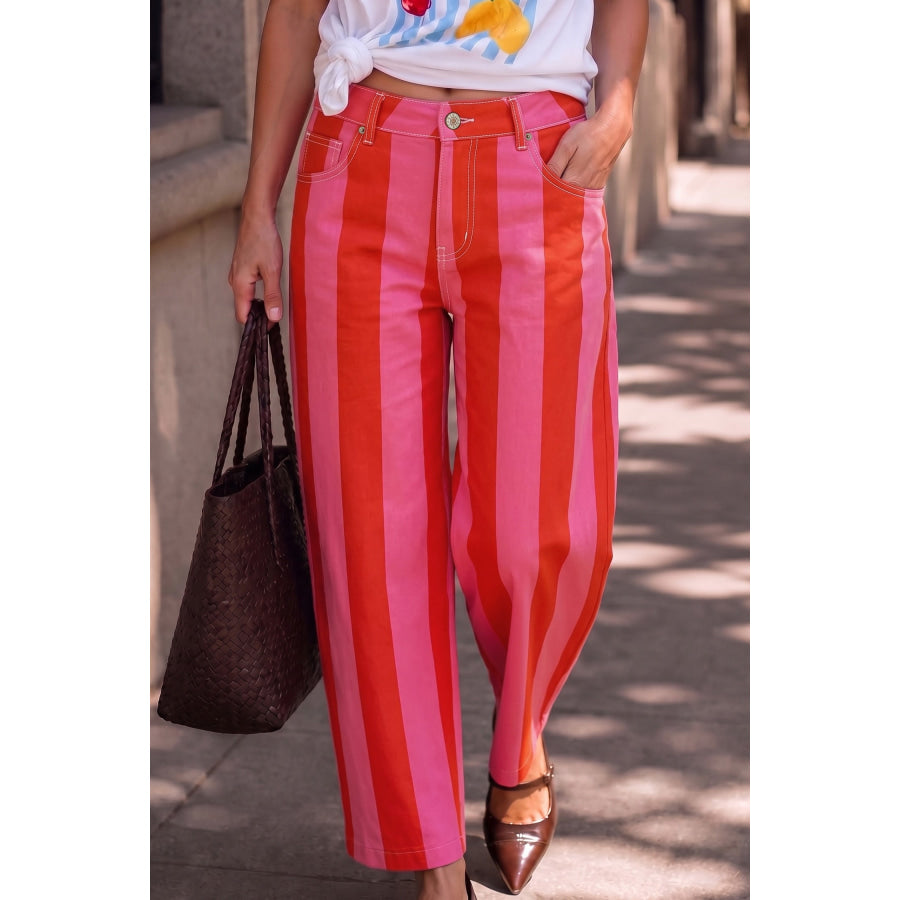 Pink Stripe Nature Waist Casual Shift Jeans / 4 Bottoms/Jeans