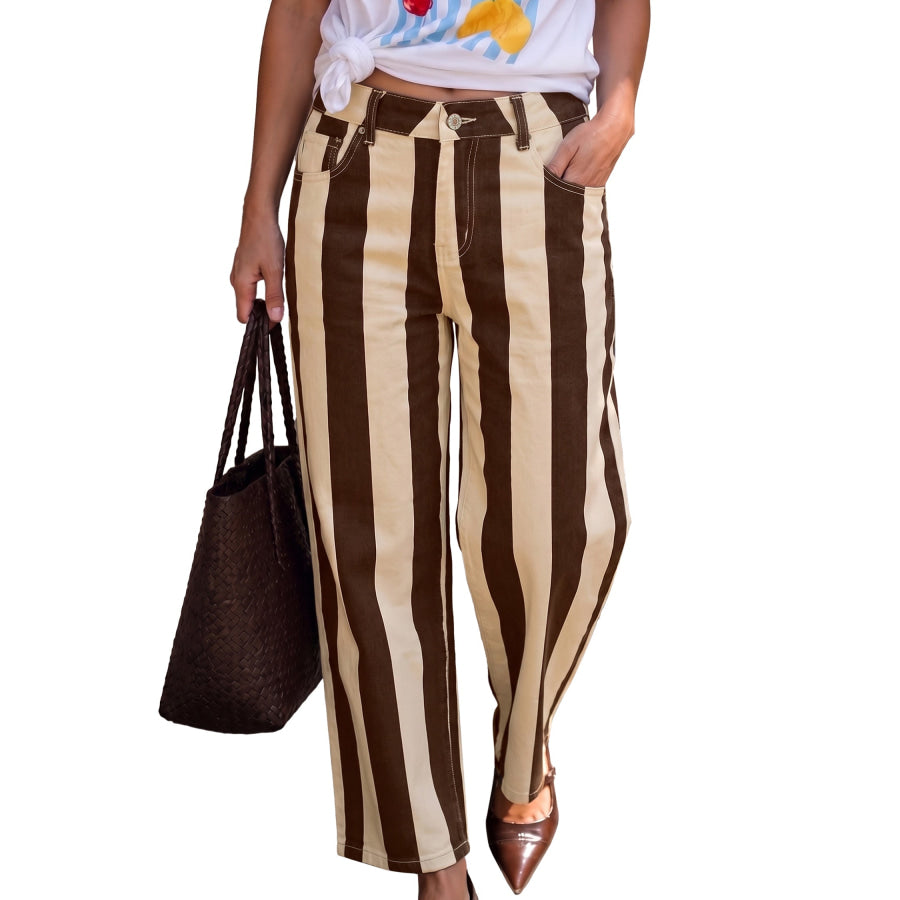 Pink Stripe Nature Waist Casual Shift Jeans Bottoms/Jeans