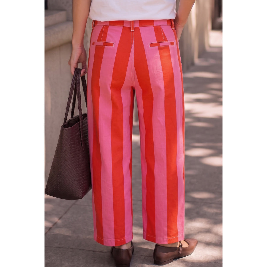 Pink Stripe Nature Waist Casual Shift Jeans Bottoms/Jeans