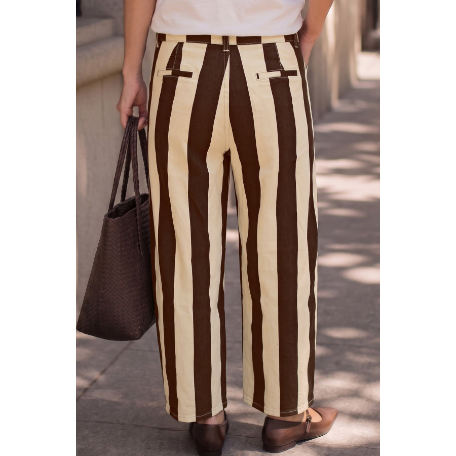 Pink Stripe Nature Waist Casual Shift Jeans Bottoms/Jeans