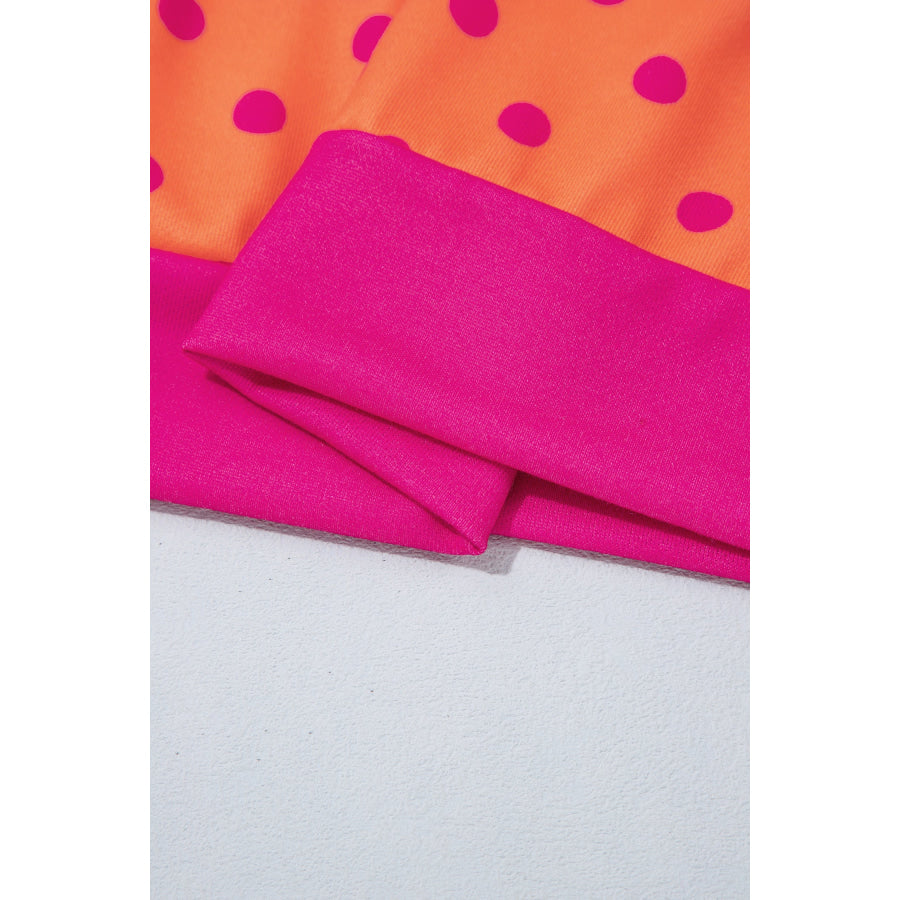 Pink Stripe Patchwork Polka Dot Accent Quarter Zip Long Sleeve Top Tops/Long Tops