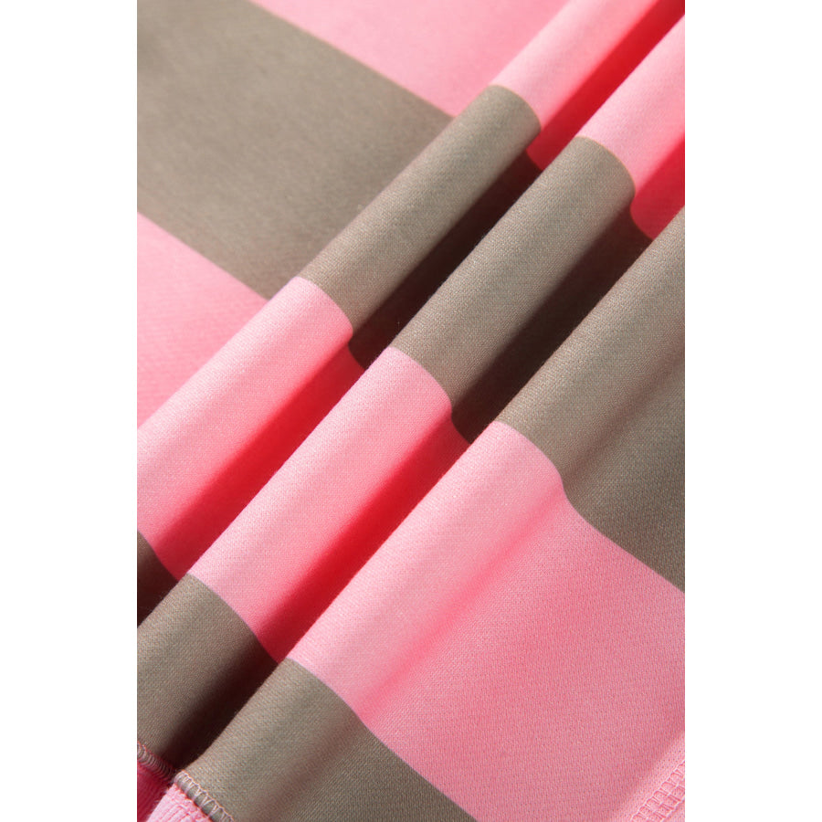 Pink Stripe Raw Seam Patchwork Drop Shoulder Plus Size Sweatshirt Size/Plus Sweatshirts & Hoodies