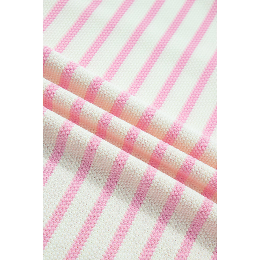 Pink Stripe Ruffled Short Sleeve Patchwork Blouse Tops/Blouses & Shirts