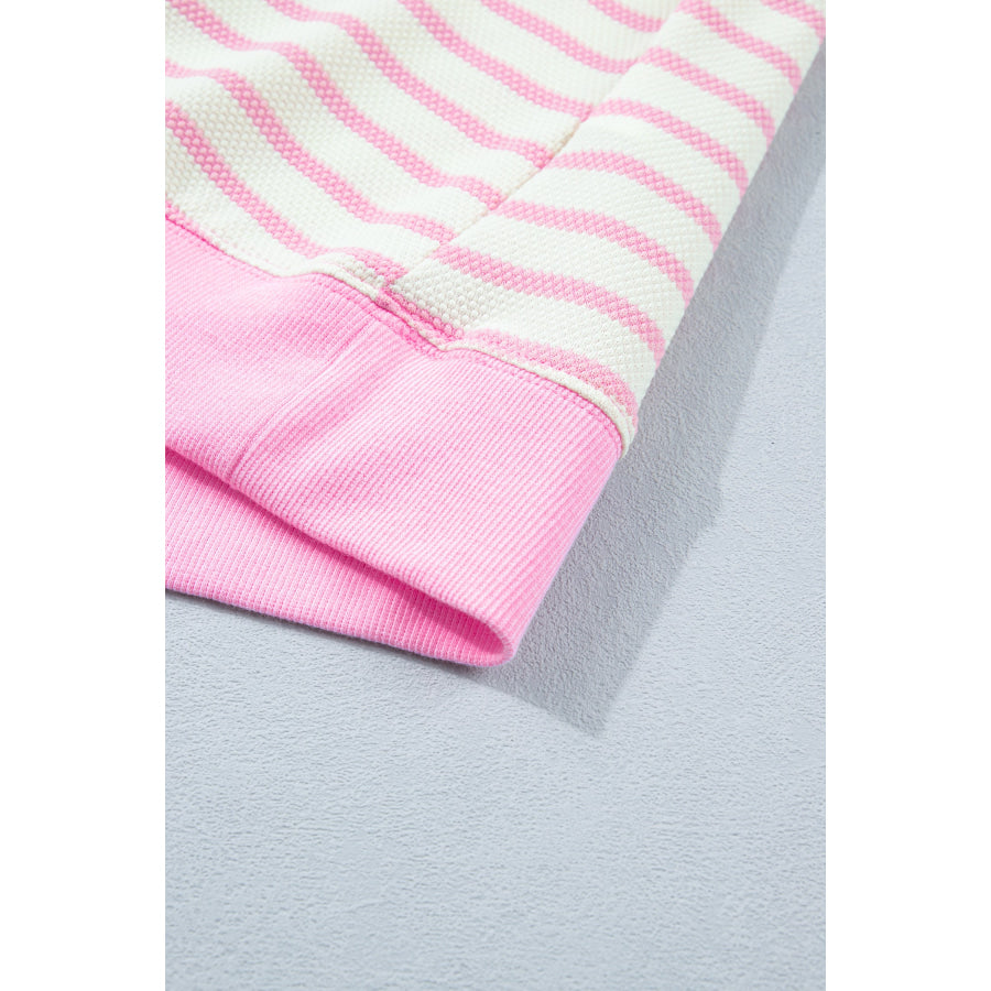 Pink Stripe Ruffled Short Sleeve Patchwork Blouse Tops/Blouses & Shirts