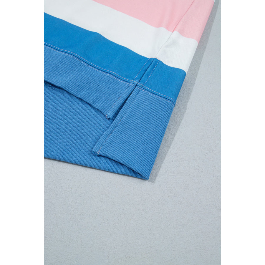 Pink Stripe Side Split Oversized Long Sleeve Top Tops/Long Tops