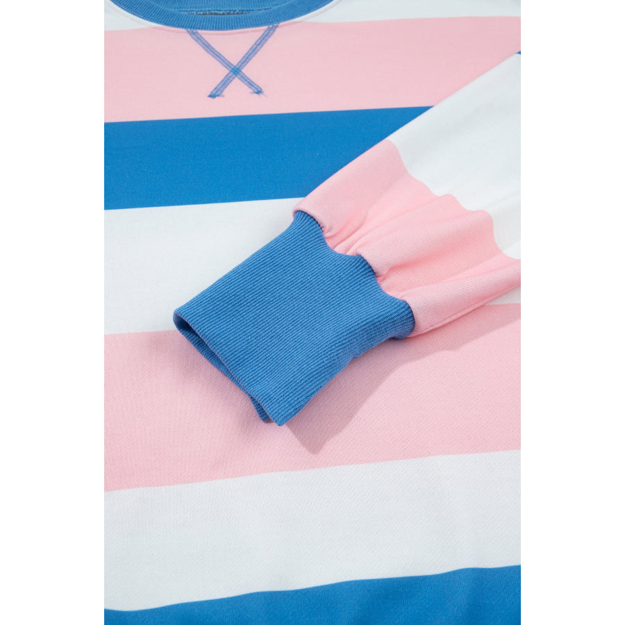 Pink Stripe Side Split Oversized Long Sleeve Top Tops/Long Tops