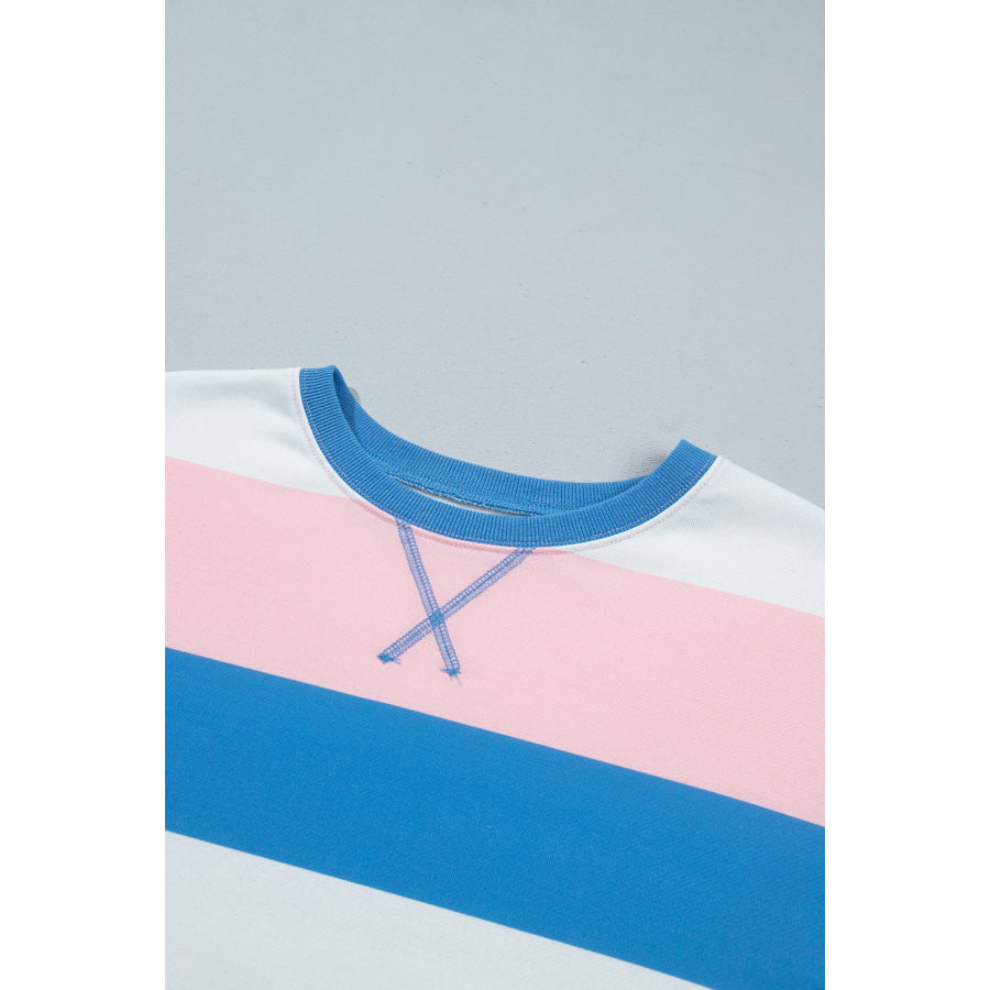 Pink Stripe Side Split Oversized Long Sleeve Top Tops/Long Tops