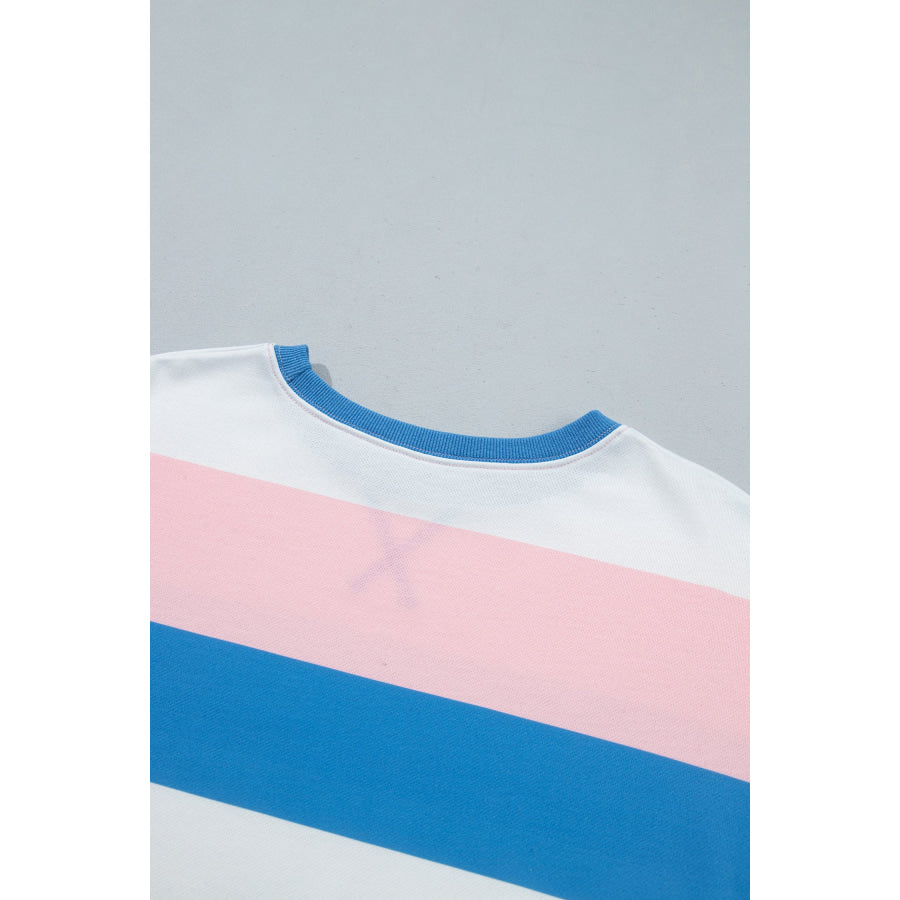 Pink Stripe Side Split Oversized Long Sleeve Top Tops/Long Tops