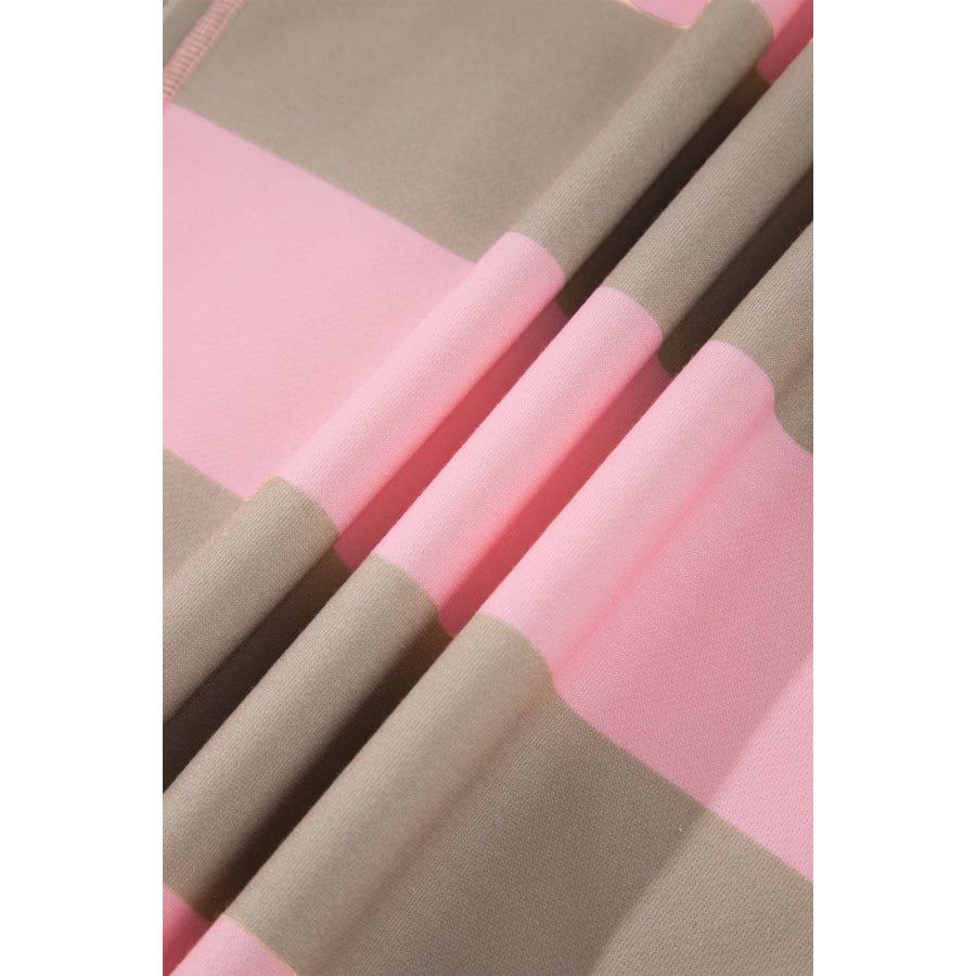 Pink Stripe Striped Colorblock Patch Pocket Split Hem Oversized Long Sleeve Sweatshirt Tops/Sweatshirts & Hoodies