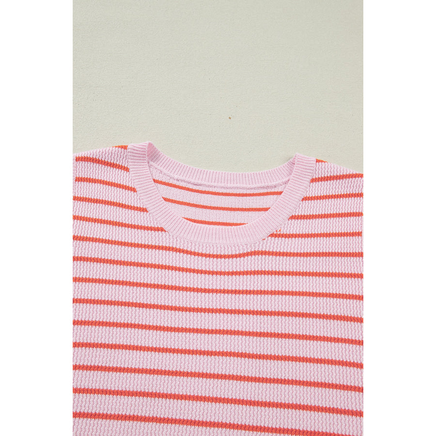 Pink Stripe Textured Knit Sleeveless Casual Sweater Top Sweaters & Cardigans/Sweater Vests