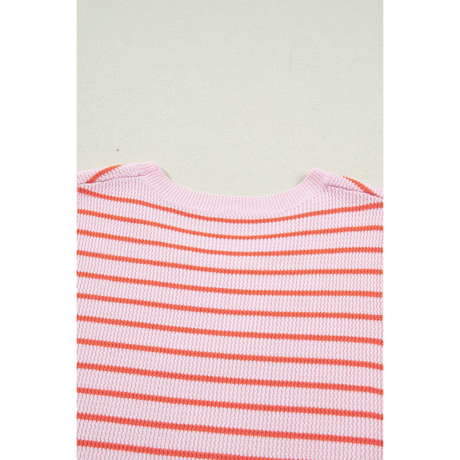 Pink Stripe Textured Knit Sleeveless Casual Sweater Top Sweaters & Cardigans/Sweater Vests